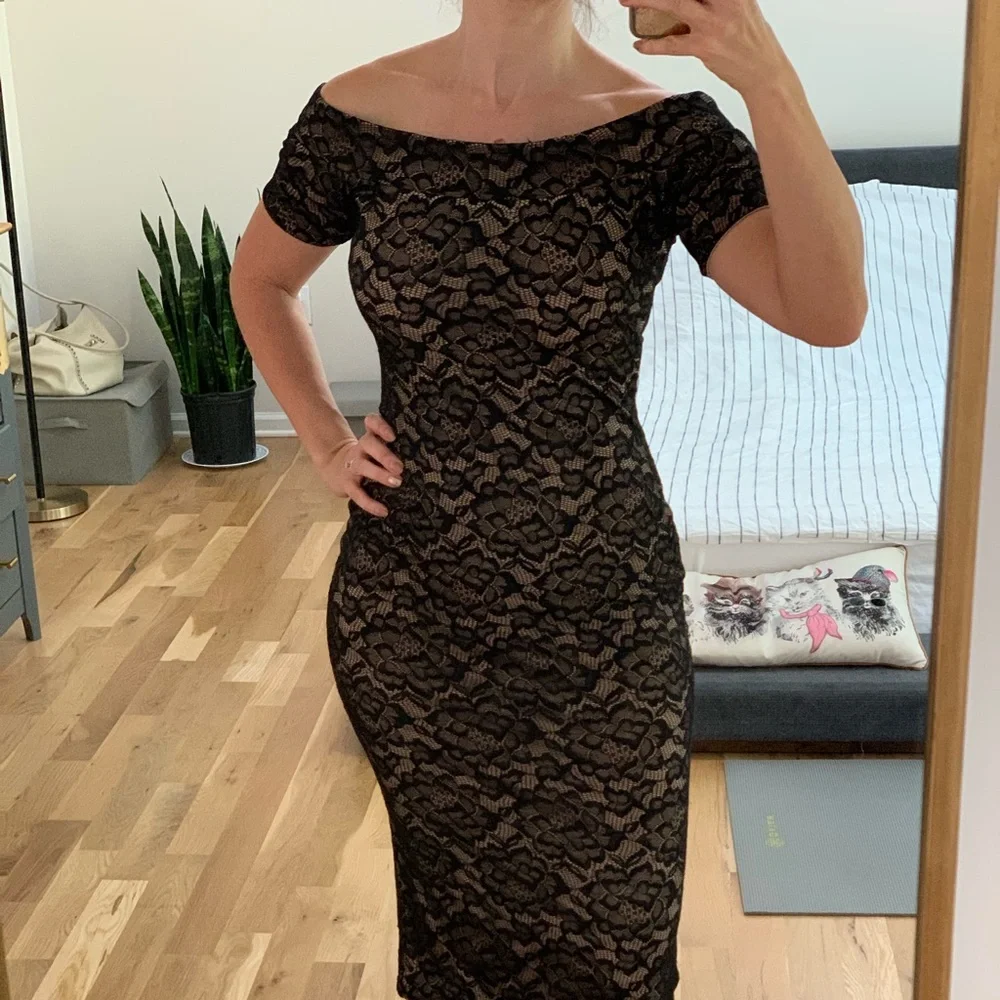 Dresses | Small Black Lace Dress With Tan Underneath
